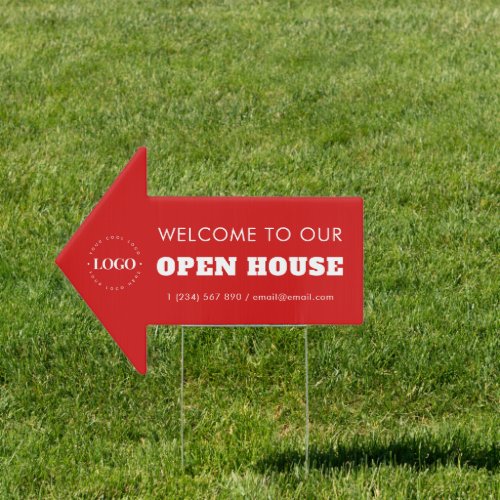 Red White Real Estate Logo Welcome Open House Sign