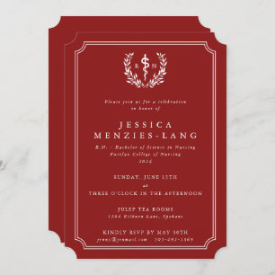 Red/White Registered Nurse Asclepius Graduation Invitation