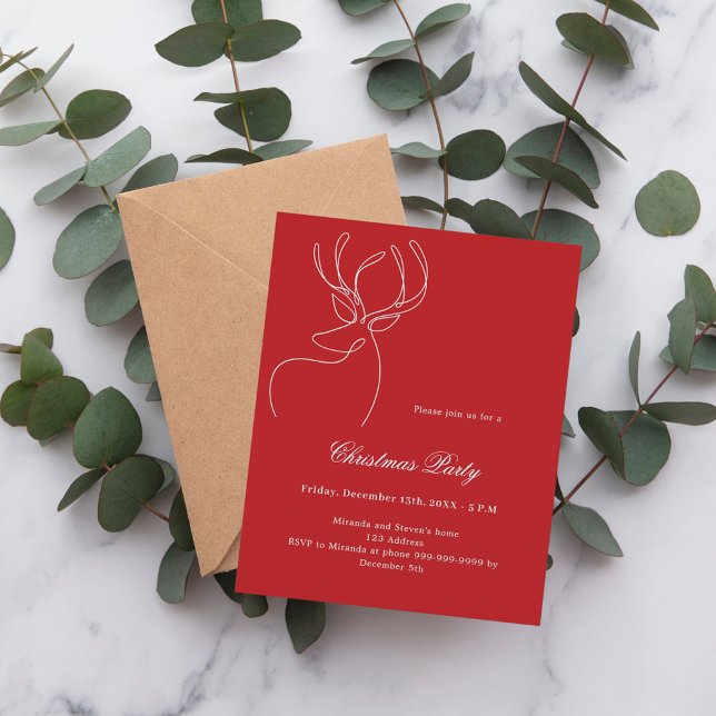 Red white reindeer Christmas Party invitation (Creator Uploaded)