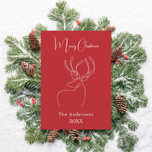 Red white reindeer doodle modern Christmas Holiday Card