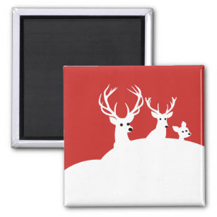 Red White Reindeer Family Deer Snow Magnet