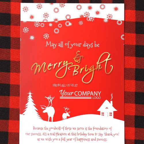 Red White Reindeer Rustic Company Holiday Card