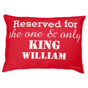 Red White Reserved for King Name Pet Bed