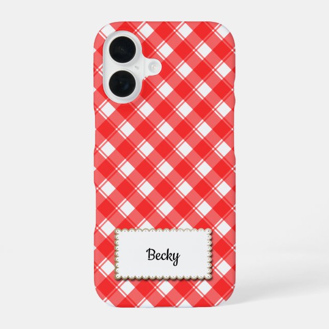 Red White Retro Gingham Plaid Custom Iphone Case (Back)