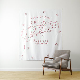 Red White Retro Graduation Photo Backdrop