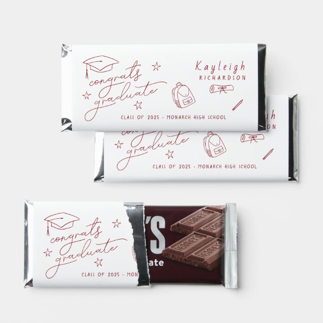 Red White Retro Hand Drawn Graduation Party Hershey Bar Favors (Front)