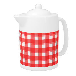 Red White Retro Plaid Teapot