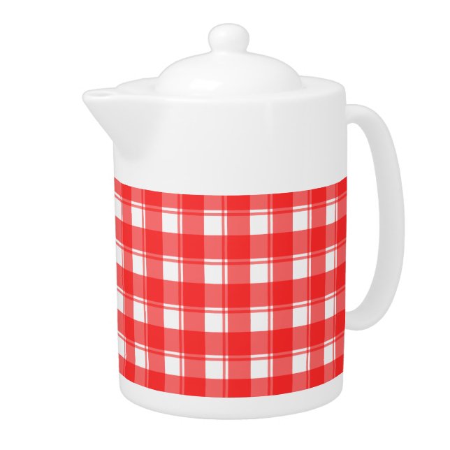 Red White Retro Plaid Teapot (Right)