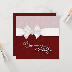 Red White Ribbon Christmas Invitation