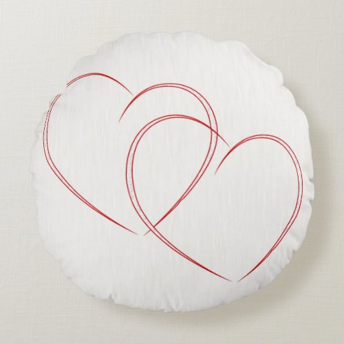 Red white romantic love sketch hearts pattern round pillow