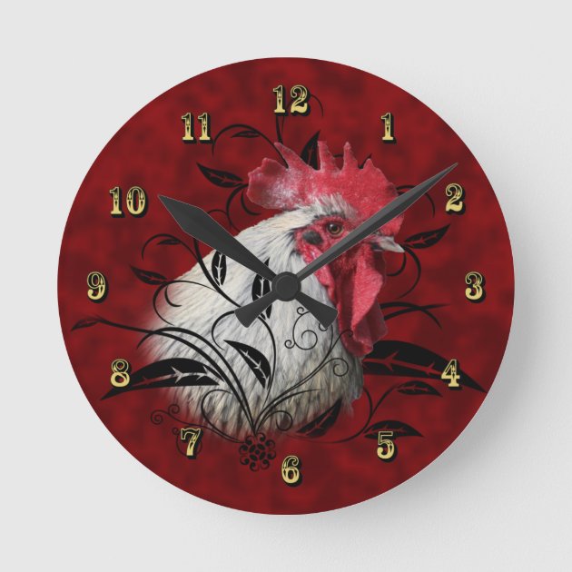 Red White Rooster Kitchen Wall Clock Zazzle   Red White Rooster Kitchen Wall Clock R205f46730a6e4163a819a86cfeb7d7f3 S0ys6 8byvr 630 