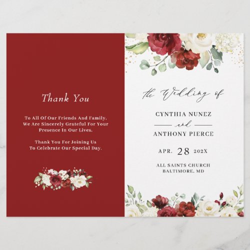 Red White Rose Floral DIY Folded Wedding Program