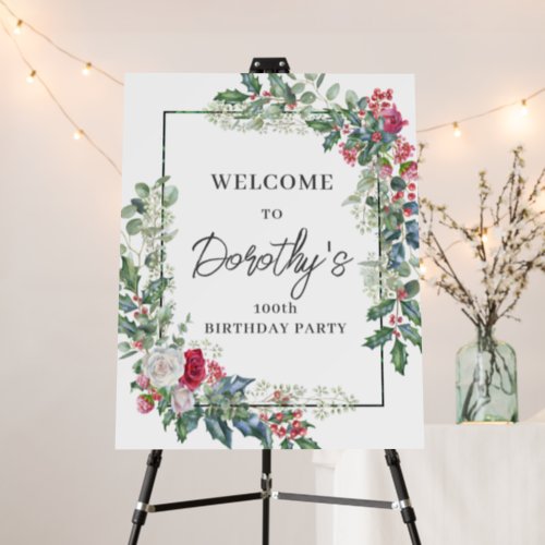 Red White Rose Floral Holly 100th Birthday Party Foam Board