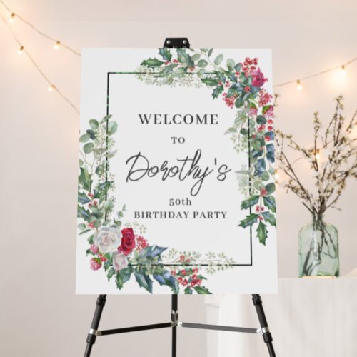 Red White Rose Floral Holly 50th Birthday Party Foam Board