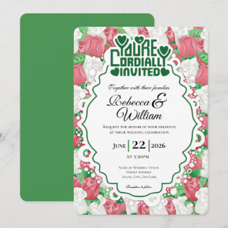 Red & White Rose Wedding Invite - Green Letters 4