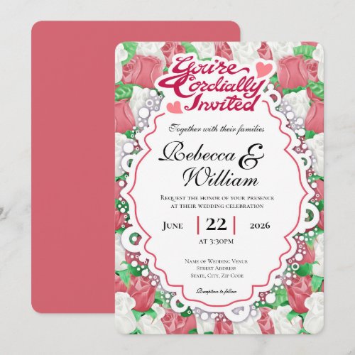 Red &amp; White Rose Wedding Invite - Red Letters 2