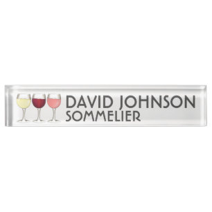 Red White Rosé Wine Glasses Sommelier Desk Name Plate
