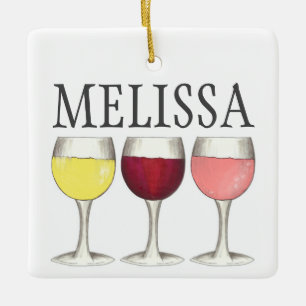 Red White Rosé Wine Glasses Winery Cocktails Ceramic Ornament