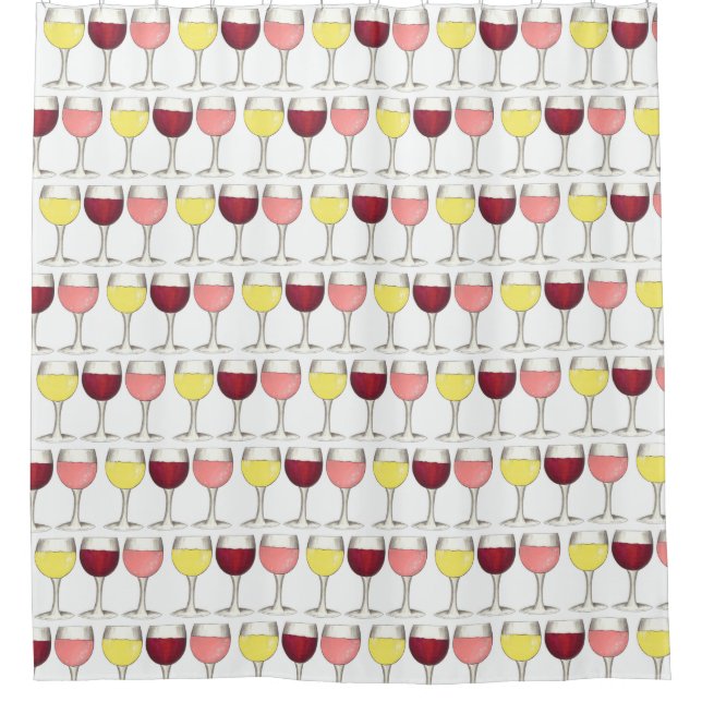 Red White Rosé Wine Glasses Winery Cocktails Shower Curtain (Front)