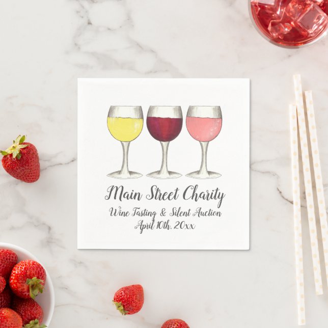 Red White Rosé Wines Glasses Winery Wine Tasting Napkins (Insitu)