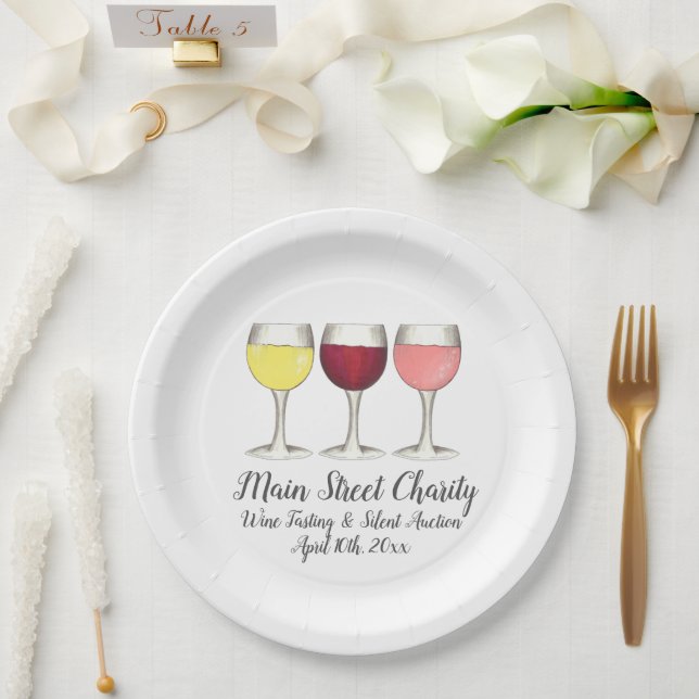 Red White Rosé Wines Glasses Winery Wine Tasting Paper Plates (Wedding)