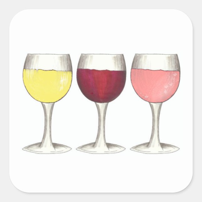 Red White Rosé Wines Glasses Winery Wine Tasting Square Sticker (Front)