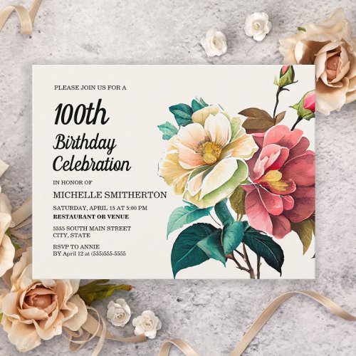 Red White Roses 100th Birthday Invitation Postcard