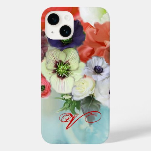 RED WHITE ROSES AND ANEMONE FLOWERS MONOGRAM Case_Mate iPhone 14 CASE