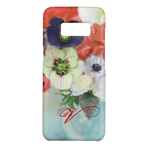 RED WHITE ROSES AND ANEMONE FLOWERS MONOGRAM Case_Mate SAMSUNG GALAXY S8 CASE
