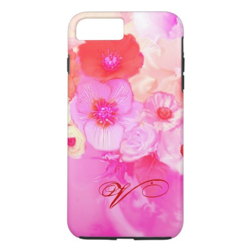 RED WHITE ROSES AND PINK ANEMONE FLOWERS MONOGRAM iPhone 8 PLUS7 PLUS CASE