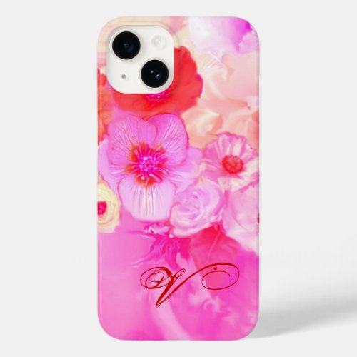 RED WHITE ROSES AND PINK ANEMONE FLOWERS MONOGRAM Case_Mate iPhone 14 CASE