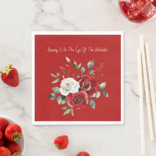Red White Roses Beauty Eye of Beholder Napkins