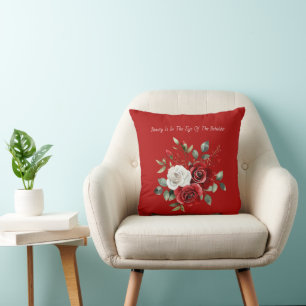 Red White Roses Beauty Eye of Beholder Throw Pillow