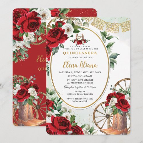 Red White Roses Charro Boots Sweet 16 Quinceañera