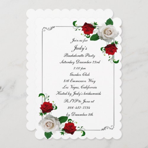 Red  White Roses Christmas Bachelorette Party Invitation