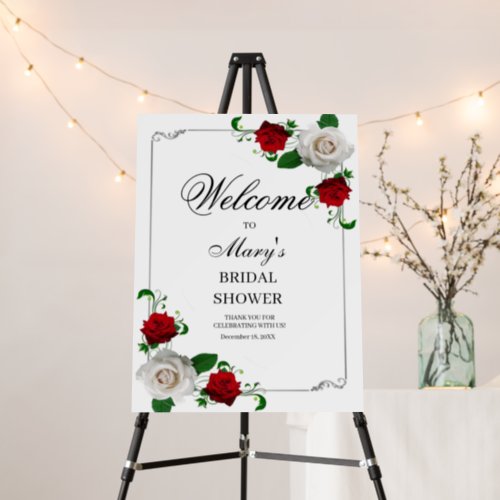 Red  White Roses Christmas Bridal Shower welcome  Foam Board