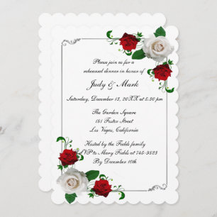 Red & White Roses Christmas Rehearsal Dinner Invitation