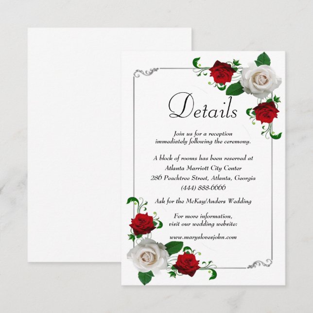 Red & White Roses Christmas Wedding Details Enclosure Card (Front/Back)