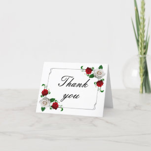 Red & White Roses Christmas Wedding Letterpress Thank You Card