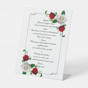 Red & White Roses Christmas Wedding Menu Pedestal Sign