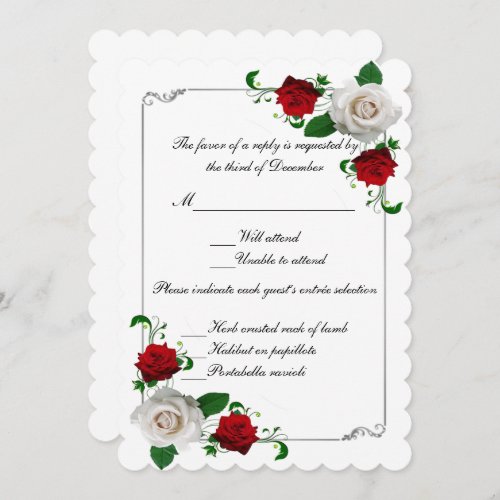 Red  White Roses Christmas Wedding Response Card