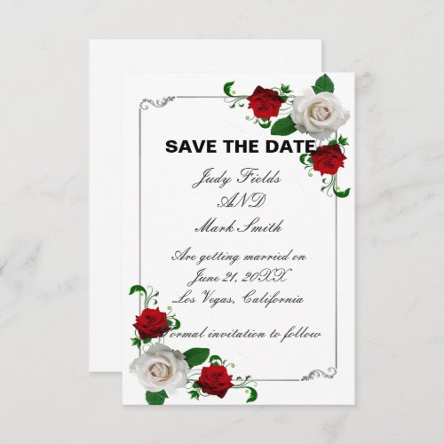 Red  White Roses Christmas Wedding Save The Date Announcement