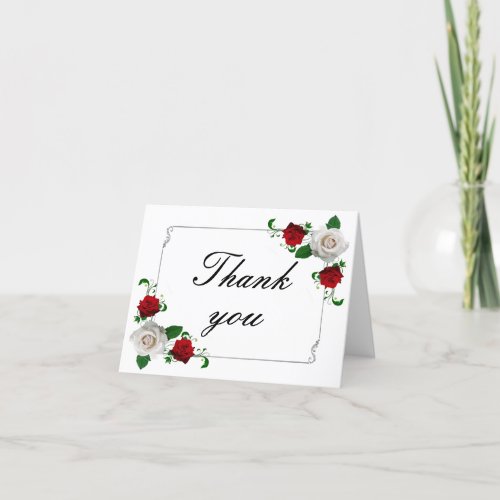 Red  White Roses Christmas Wedding Thank You Card