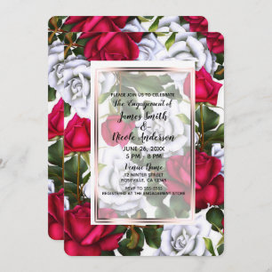 Red & White Roses Shabby Chic Glam Engagement Invitation