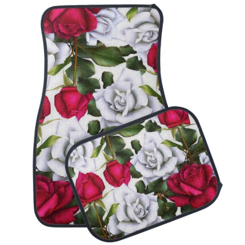 Red  White Roses Shabby Chic Rustic Modern Glam Car Floor Mat