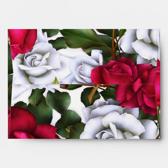 Red & White Roses Shabby Chic Rustic Modern Glam Envelope (Back (Top Flap))