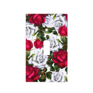 Red & White Roses Shabby Chic Rustic Modern Glam Light Switch Cover