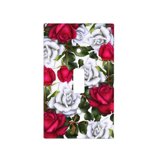 Red & White Roses Shabby Chic Rustic Modern Glam Light Switch Cover (Front)