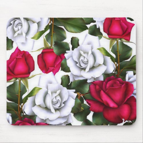 Red  White Roses Shabby Chic Rustic Modern Glam Mouse Pad