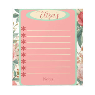 Red & White Roses Spring Floral Vintage Notepad